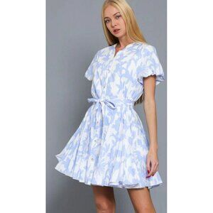 Aakaa Blue and White Floral Mini Dress